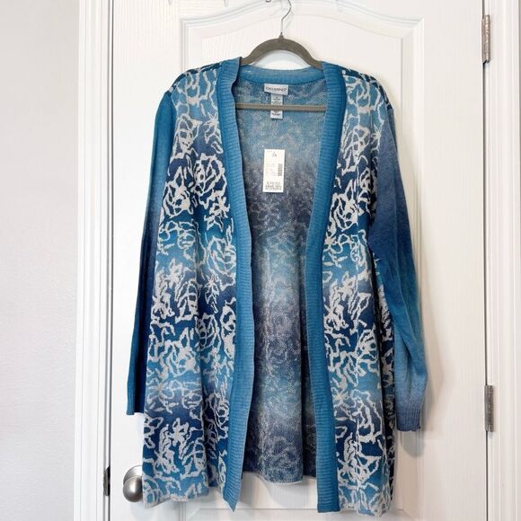 Catherines Women’s Blue Ombré Floral Printed Cardigan Sweater NWT Size 2X - Picture 1 of 8
